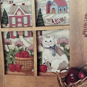 5/$25 Cross-Stitch Cat and Apples Wall Art 🪡